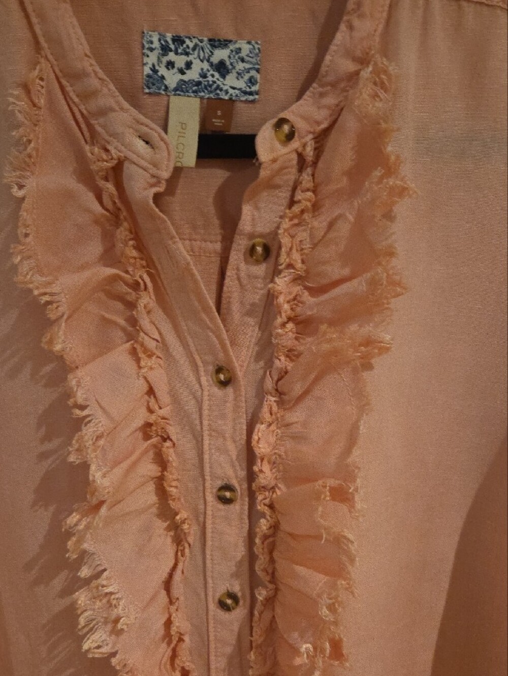 Anthropologie Pilcro Blush Pink Ruffle-Front Button Down Top Size S - Picture 6 of 8